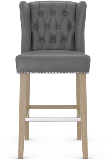 Earl Oak Bar Stool Grey Leather