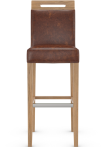 Modena Rustic Oak Bar Stool Brown Aniline Leather 