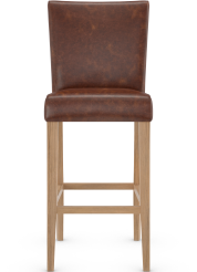 Pranzo High Rustic Oak Bar Stool Brown Aniline Leather