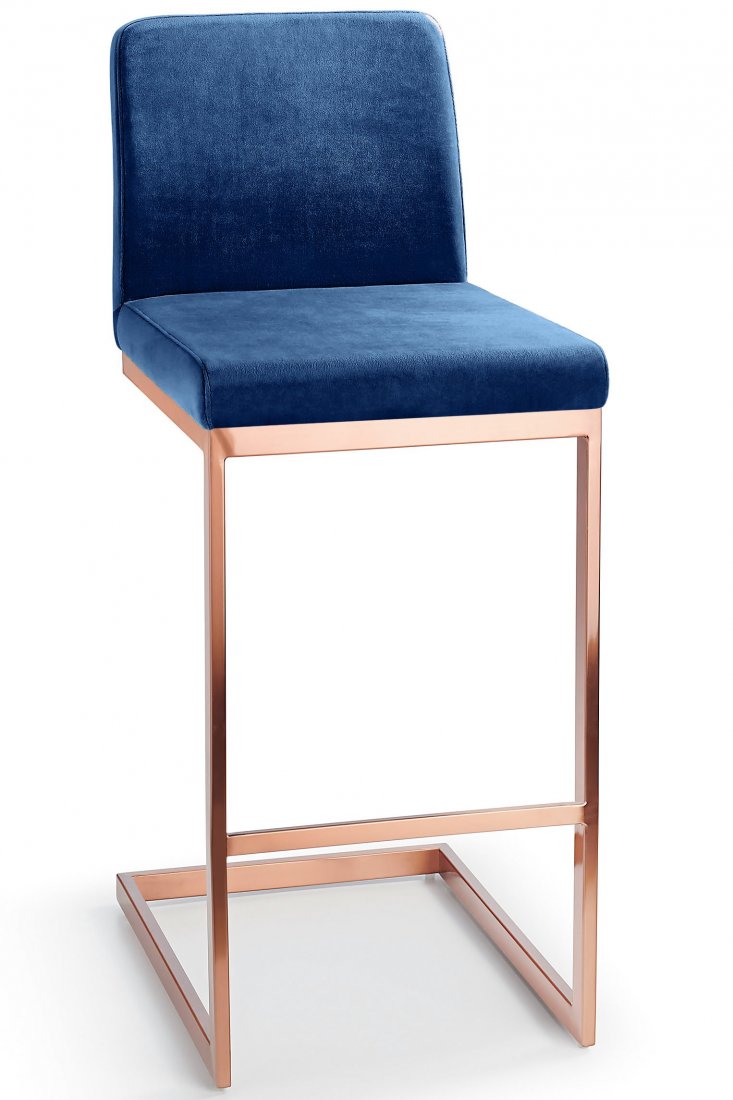 Ark Rose Gold Bar Stool Navy Velvet