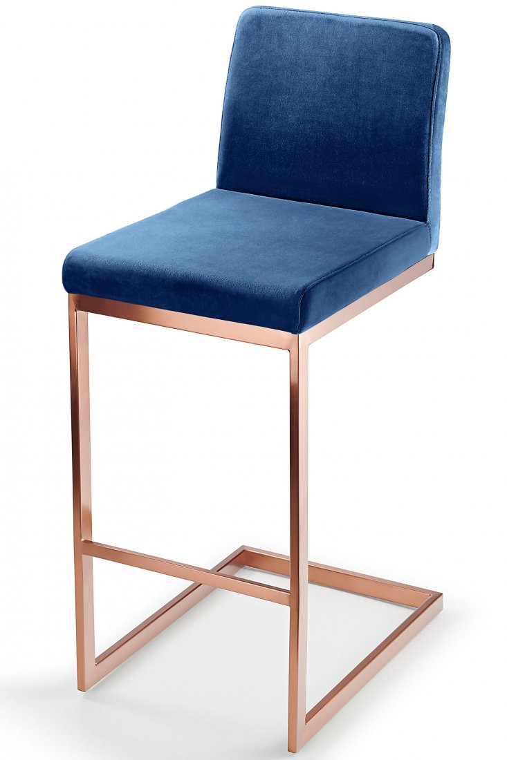 Ark Rose Gold Bar Stool Navy Velvet