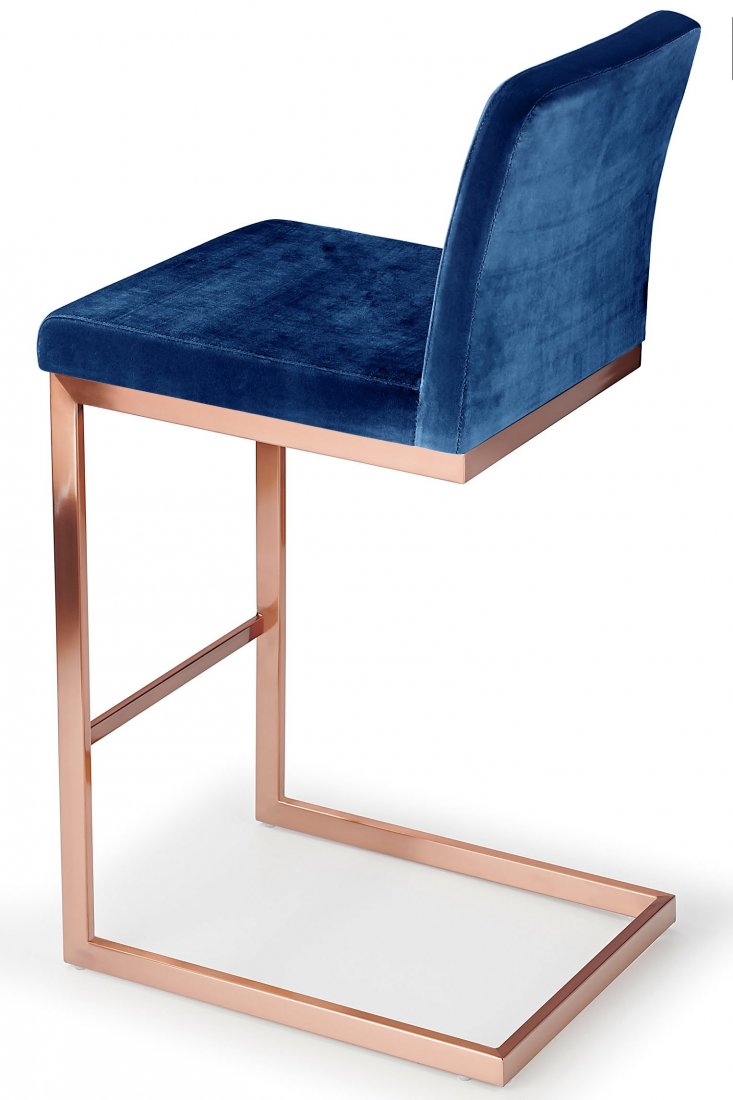 Ark Rose Gold Bar Stool Navy Velvet
